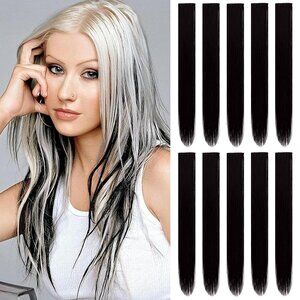 22" Colored Hair Extensions 10 PCS-Black